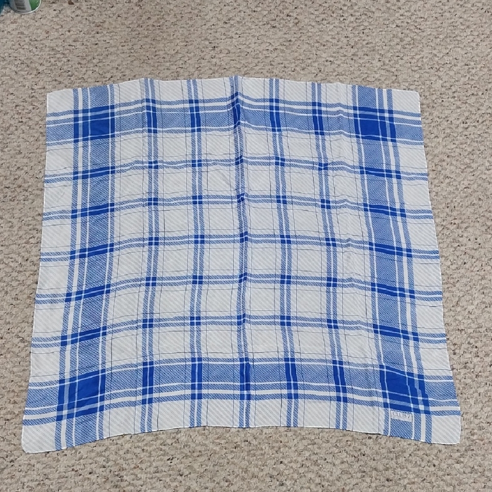 Club 7 Blue and White Plaid Silk Square Scarf